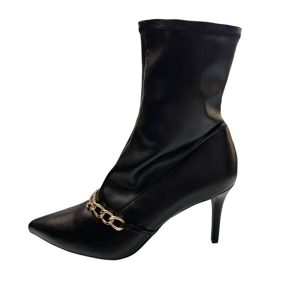 Juicy Couture Women's Black Vegan Leather Tommi High Heel Chain Ankle Boots 8.5 - Picture 10 of 10